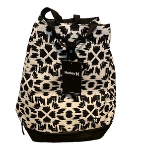 HURLEY Solana Convertible Pattern Shoulder Beach Bag, White Black